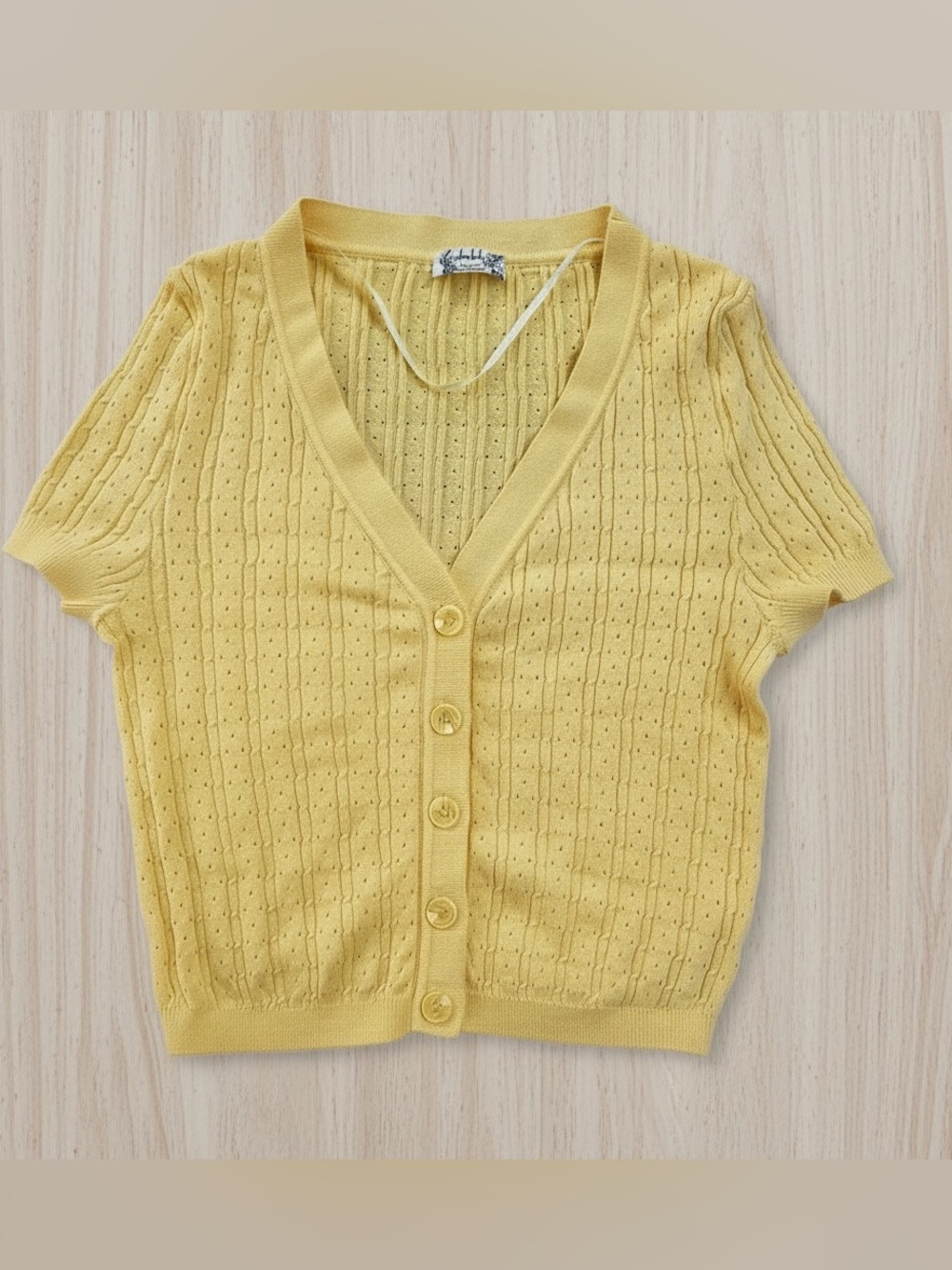 Free People Pointelle Knit Button Front Cardigan Top Yellow XS